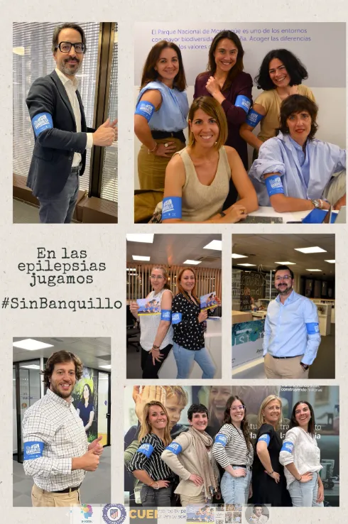 equipo ucb con los brazaletes de la campaña sin banquillo del atletico de madrid para concienciar sobre la epilepsia