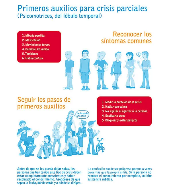 Primeros auxilios para una crisis parcial psicomotriz, del lóbulo temporal